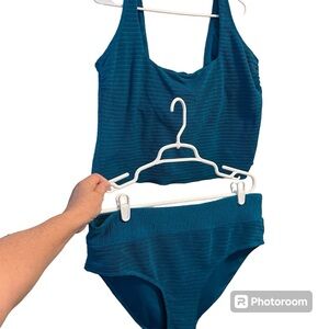 Time And Tru Teal Blue Tankini 2 Piece Bathing Suit Size 1X